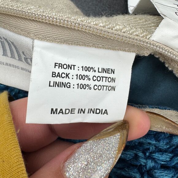 Pottery Barn Villa Paca Belgian Flax Linen Pillow Cover Case in Blue 14” x 26" - Picture 5 of 8